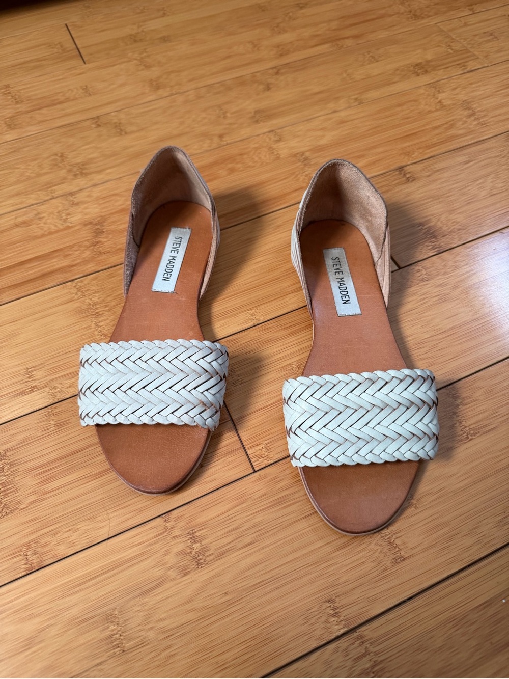 Steve Madden White Braided Open-Toe Slide Sandals